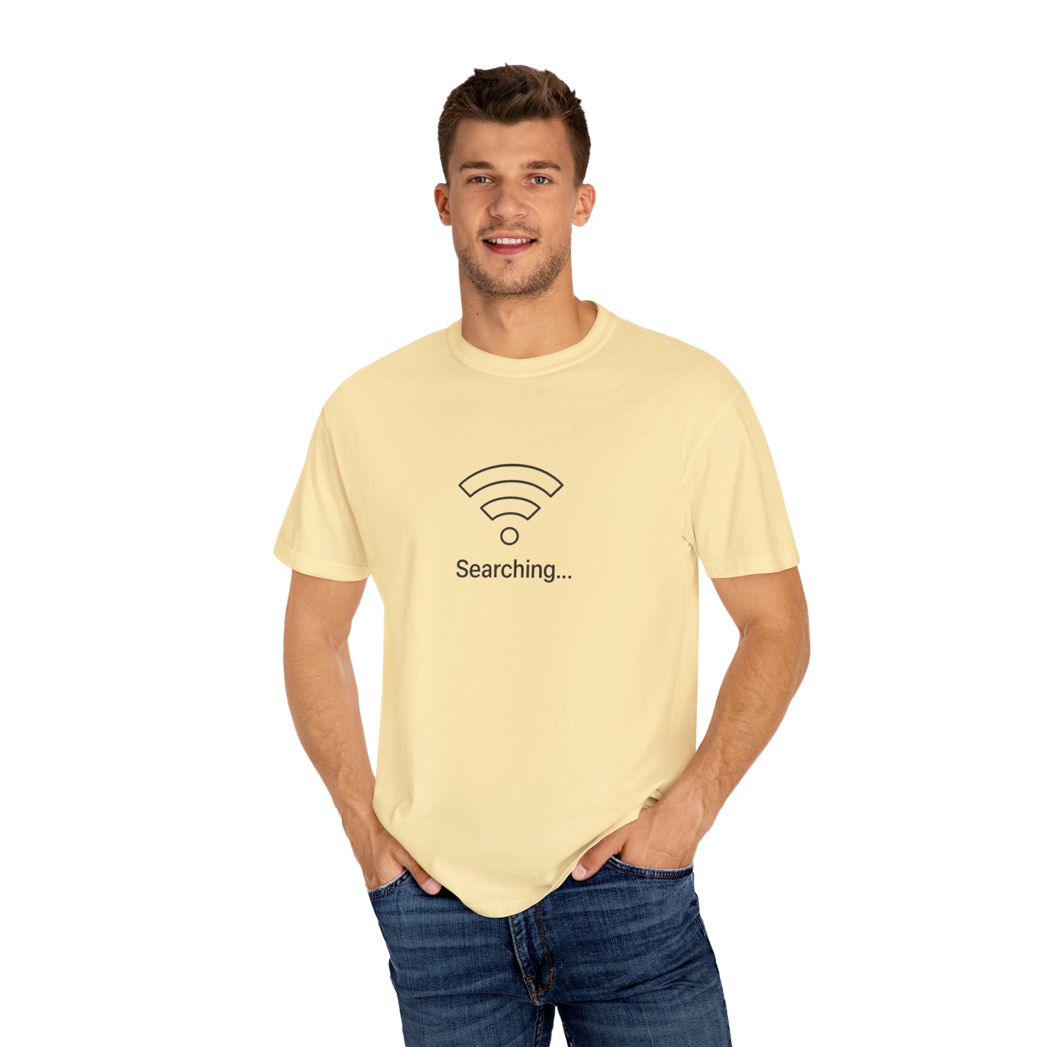 Searching... Unisex Garment-Dyed T-Shirt, Playful Techie Gift, Funny WiFi Shirt, Casual Everyday Wear, Tech Lover Apparel