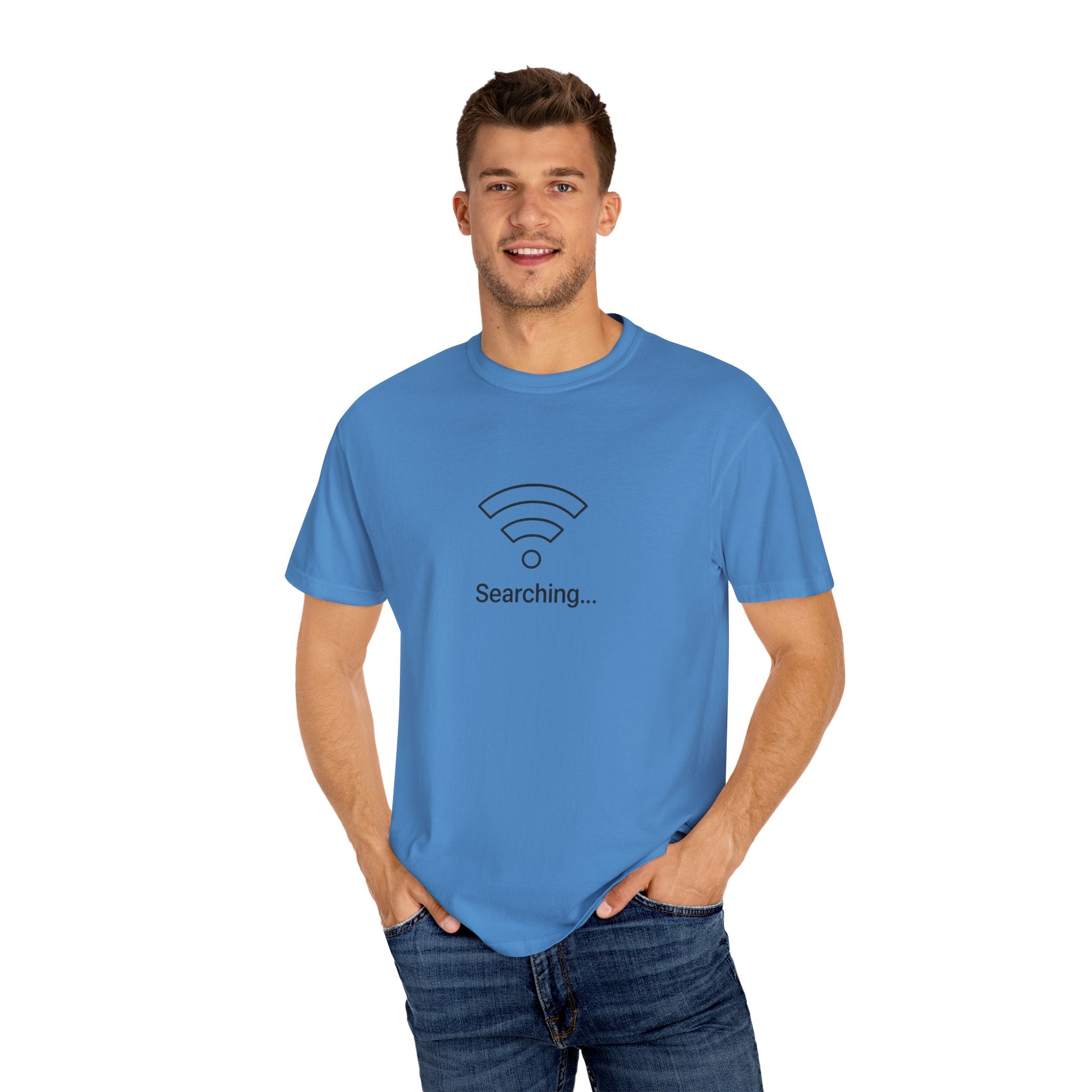 Searching... Unisex Garment-Dyed T-Shirt, Playful Techie Gift, Funny WiFi Shirt, Casual Everyday Wear, Tech Lover Apparel