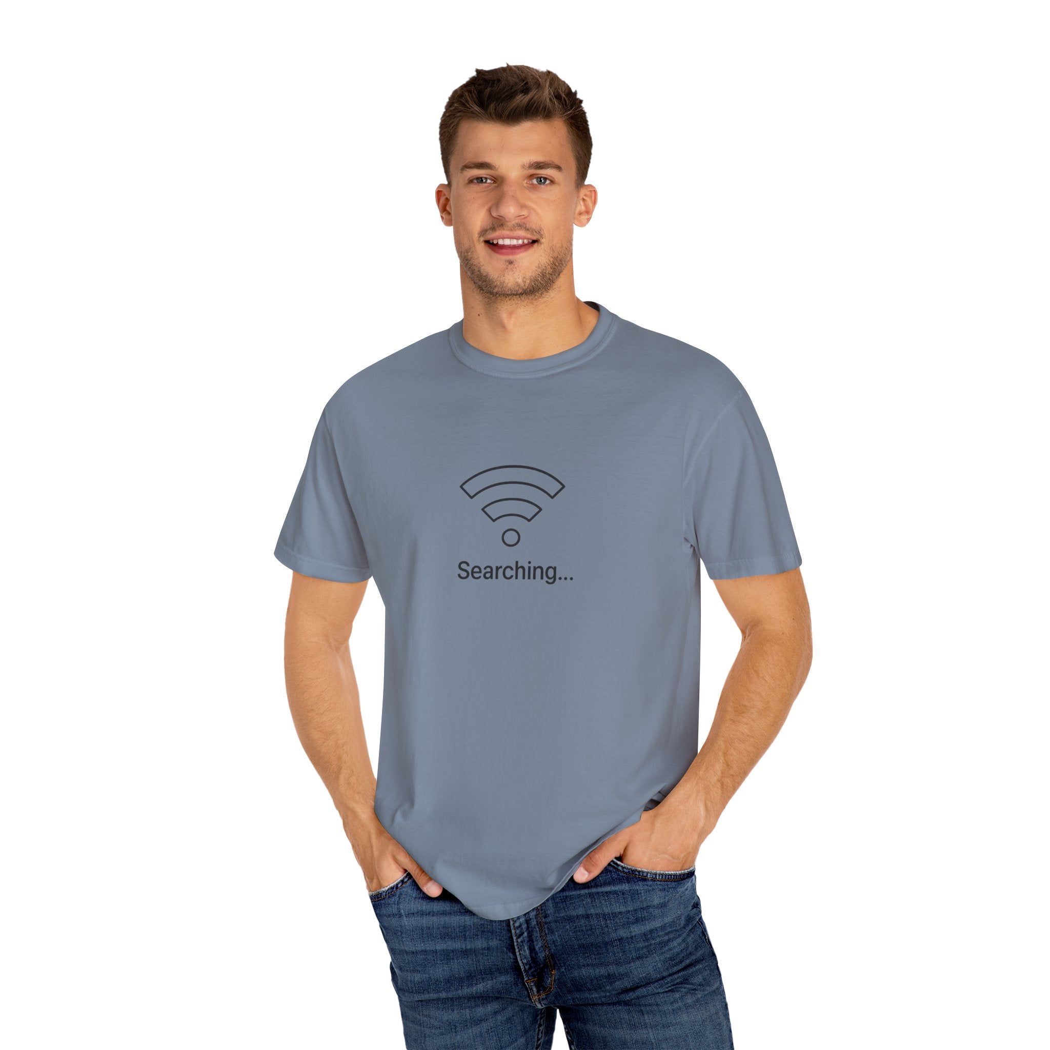 Searching... Unisex Garment-Dyed T-Shirt, Playful Techie Gift, Funny WiFi Shirt, Casual Everyday Wear, Tech Lover Apparel