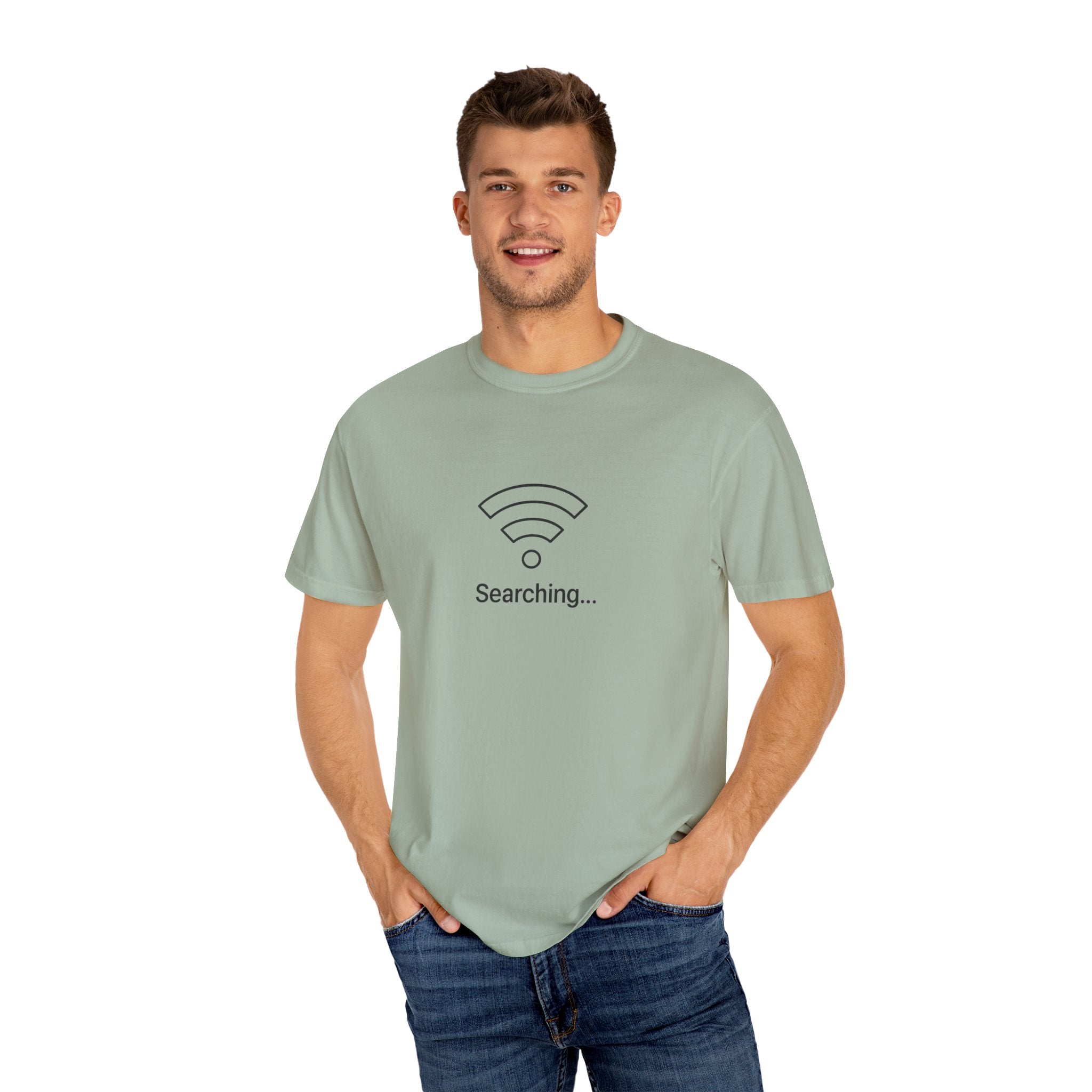 Searching... Unisex Garment-Dyed T-Shirt, Playful Techie Gift, Funny WiFi Shirt, Casual Everyday Wear, Tech Lover Apparel